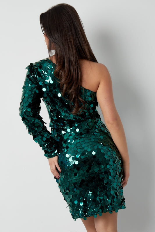 One shoulder glitter jurk - pailletten