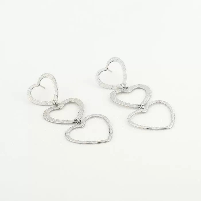 3 hartjes oorbellen - zilver