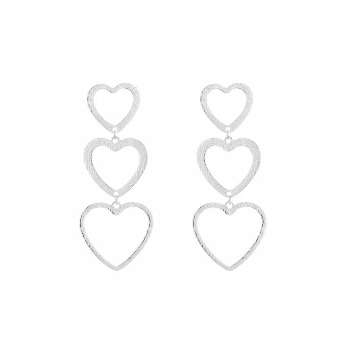 3 hartjes oorbellen - zilver