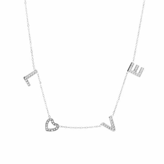 LOVE ketting met steentjes - zilver